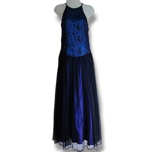 Y2K Roberta Formal Dress Size 13/14  Black Blue Sequin Prom Evening Long Gown